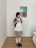 Benudine Check Banding Tiered Midi Skirt
