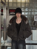 [LANARCH] Fox Fur Hood Bomber Jacket