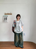 Beple Snap Button Banding Denim Balloon Wide Pants
