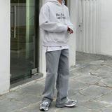 Grayish Blue Wide Denim Pants