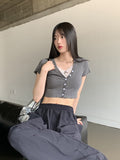 Catal all-in-one lace V-neck cropped short sleeve cardigan