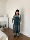Makui Denim Suspender Long One Piece