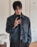 The Born Washed Leather Crop Trucker Jacket