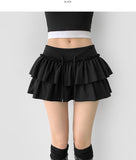 Tiered Flared Mini Underpants Banding Cotton Skirt Pant