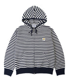 Flower Dot Embroidery Knit Stripe Hood Zip-up