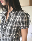 Devon V-neck Check Frill Blouse