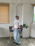 [unisex] Kirn side folding washed light blue balloon wide denim pants