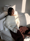 Palms Button Warmer Ribbed Off Shoulder Knit