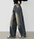 Unique Cut Line Damage Point Balloon Wide Denim Pants