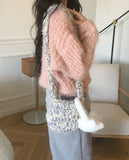 Pcong Bokashi Knit Fur Mini Shoulder Crossbody Bag