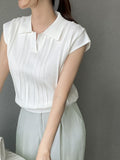 Bico Ribbed Collar Cap Sleeve Knit