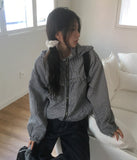 Mateng Frill Check Hooded Zip-Up Jumper