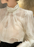 Loet Pintuck Pearl Sheer Lace Blouse