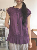 Hachika Vintage Shirring Cap Sleeve Blouse