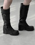 1146 Buckle Strap Platform Chunky Long Boots (8cm)