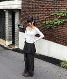 Giru Ribbon Lace Punching Long-Sleeve Cardigan
