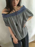 Kahini Off-shoulder Tie Shirring Short Sleeve Tee