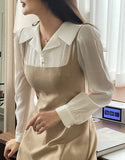 Nad Color Matching Collar Tweed Flare One Piece