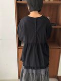 Pyupeko Two-Way Button Frill Blouse