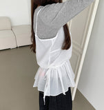 V-neck Side Shirring Point Daily Slim Fit Long Sleeve T-shirt