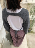 Locoi back ribbon mix color wool crop knit