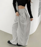 Unique Side Line Folding Pintuck Mega Wide Banding Pants