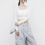 Eoneg Neck Crop Ribbed Cardigan