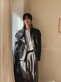 Saint High-Neck Unbalance Leather Jacket