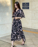 Ephelo Flower Chiffon Frill Wrap One Piece (Strap Set)
