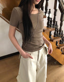 Mojou U-neck Slim Round Short Sleeve T-shirt
