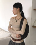 Wrapper Modal Overlock Ribbed Off Shoulder Long Sleeve T-Shirt