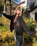 America Dirty Printing Brushed Fur Hood Zip-Up