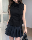 Near Unbalance High Neck Button Top