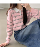 Color Matching Hem Banding Stripe Long Sleeve Knit