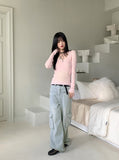 Washed Pocket Cargo Light Blue Long Wide Denim Pants