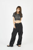 Pin-tuck nylon snap over cargo pants