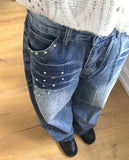 Boa Stud Eyelet Pocket Wide Fit Washed Denim Long Pants