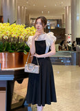 Henin Tie Color Matching Tulip Sleeve Blouse