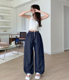 Non-Fade Raw Balloon Wide Jogger Banding Summer Pants