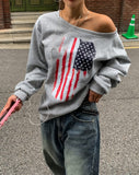 Vintage Flag Off-Shoulder Sweatshirt