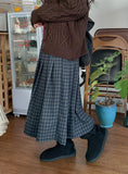 Gatell Peach Fuzz Banding Check Long Skirt
