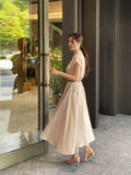 Odd Half-Neck Draped Banding Flare One Piece (Belt Set)