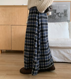 Milty banding hairy brushed check long skirt