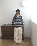 Zenzen Stripe Brush Collar Knit