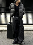 Two-tuck washed wide cargo denim