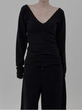 Mutton Sleeve Deep V-Neck Long T-Shirt
