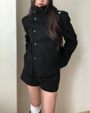 Bitter Unbalanced High Neck Slim Half Coat