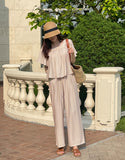 [Two Piece] Wings Frill Wing Blouse Wide Banding Pants