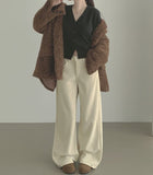 Bonding Brushed Corduroy Hem Snap Wide Balloon Banding Pants