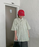 [unisex] Lebble Pocket Stripe Short Sleeve Over Shirt